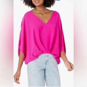 Trina Turk Vibrant Pink V-Neck Blouse